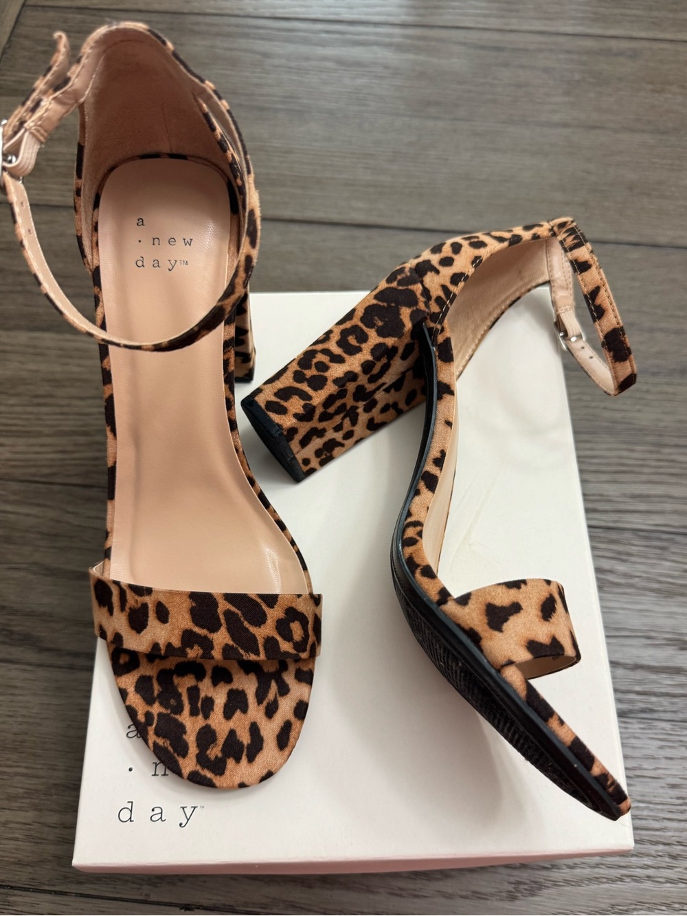 a new day Leopard Print Ankle Strap 4” Heels - Tan/Black